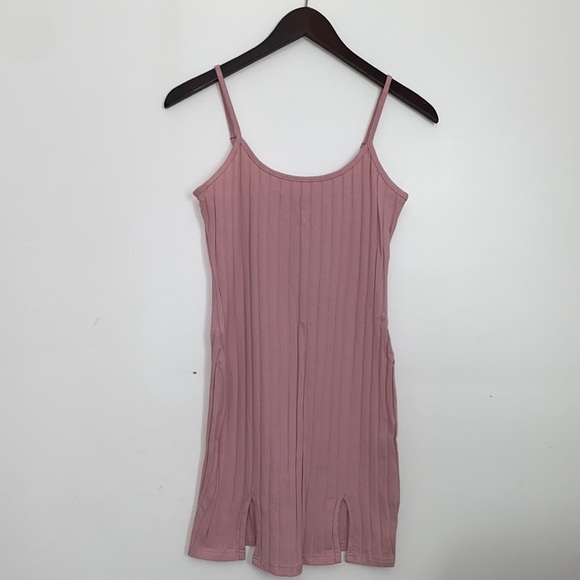 SHEIN Split Hem Rib Knit Dress Pink Small - Picture 3 of 6